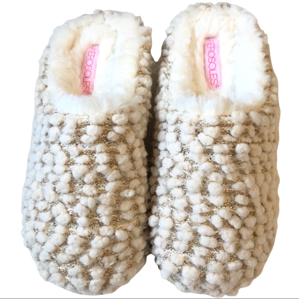 AEROSOLS Memory Foam Slippers / House Shoes Gold, White & Cream Size Small 5-6